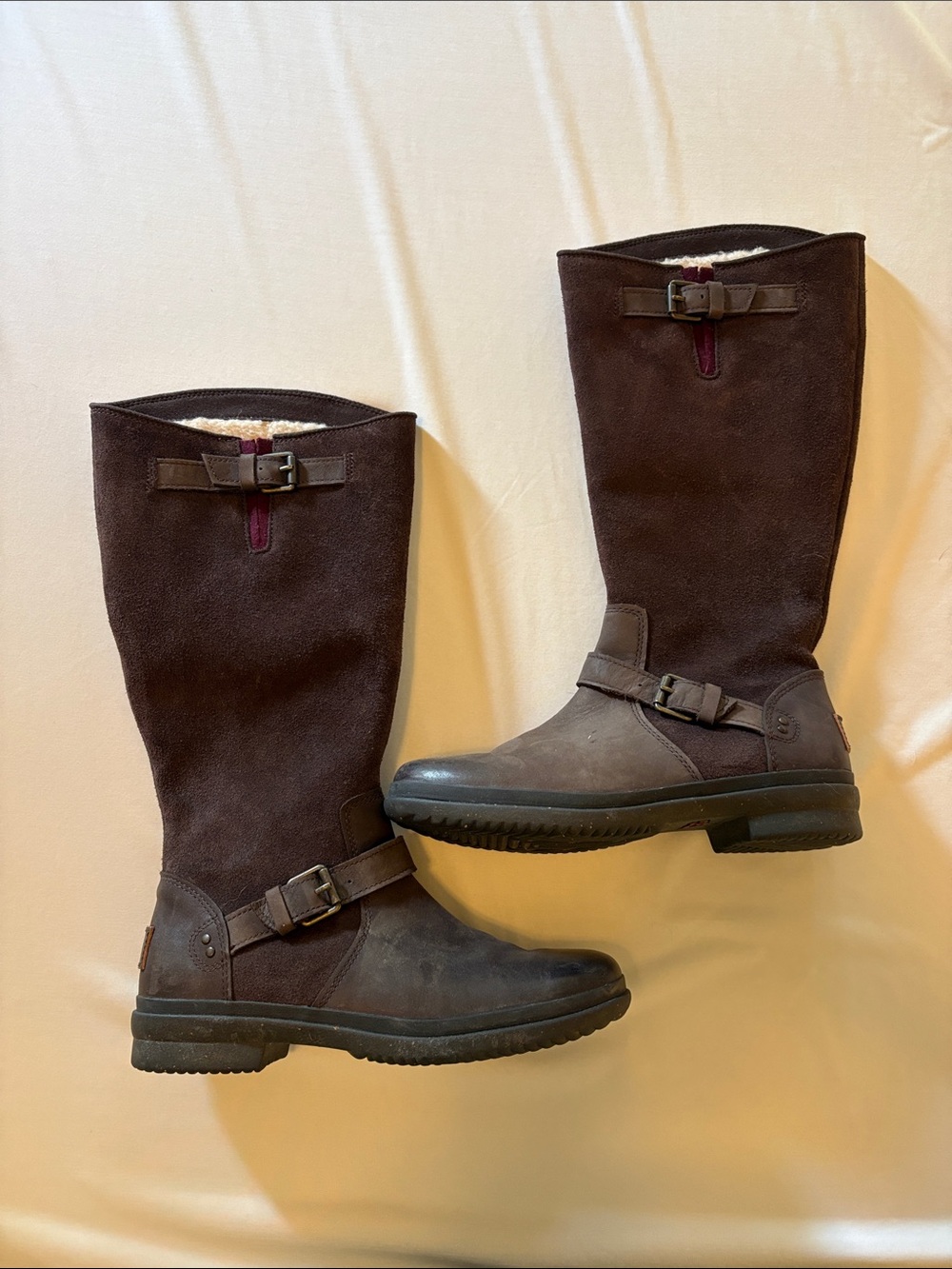 UGG Women's Dark Brown Suede & Leather Mid-Calf Buckle Boots